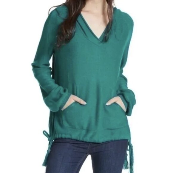 FREE PEOPLE Optimistic Linen Blend Hoodie Sweater in Kelly Green Casual Comfy - Picture 1 of 14